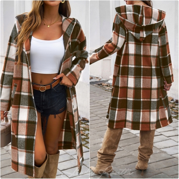 Green Plaid Whisper Hooded Coat - Picture 10 of 11
